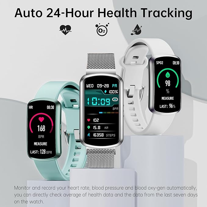 Health Fitness Tracker with 24/7 Heart Rate, Smart Watch with Blood Pressure and Blood Oxy-gen Monitor, Bulit-in 120+ Sport Mode, Sleep Tracking Waterproof Activity Tracker for Women Men (Silver)