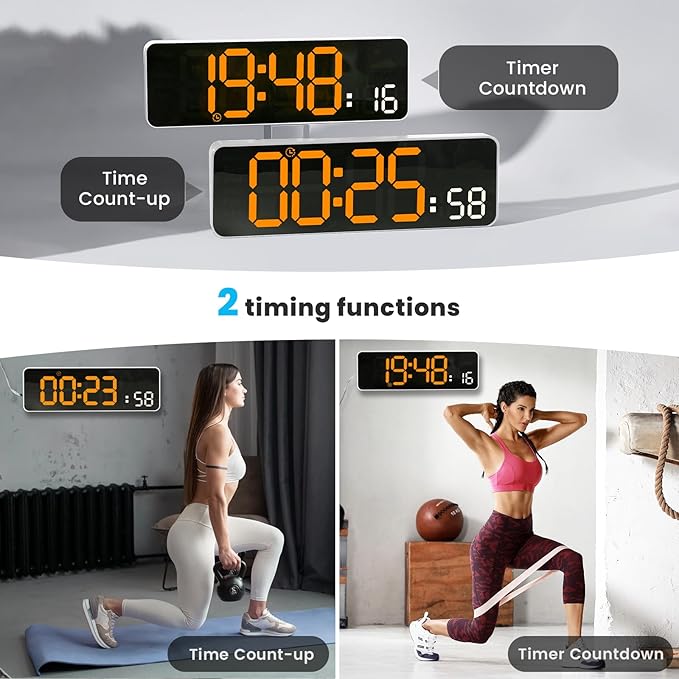 Digital Wall Clock, 12" Digital Clock with Remote Control, Date, Week, Temp, Humidity, DST, Timer, Auto-dimming for Living Room Classroom Gym Church Shop Garage