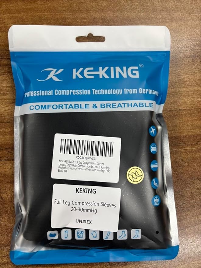 KEKING Full Leg Compression Sleeves, Unisex, Thigh High Compression Stocking 20-30mmHg Graduated Support for Thigh Calf Knee, Running, Basketball, Reduce Varicose Veins and Swelling, All Black M