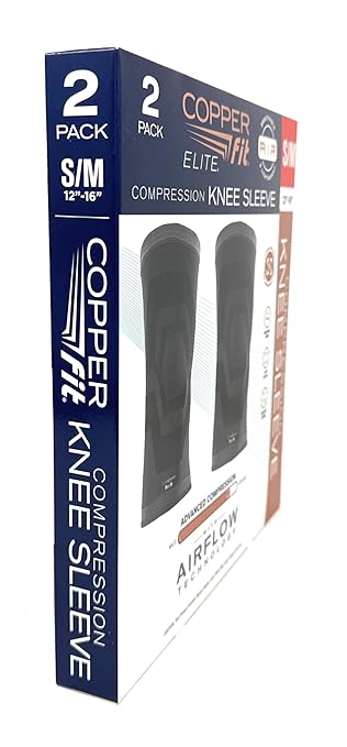 Copperfit Elite Air Knee Compression Sleeve, S/M, 2 Pack, Joint Pain Relief (Small/Medium (12"-16"))