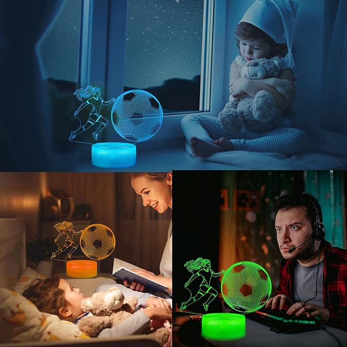 Soccer Night Light, Soccer Gifts for Girls, 3D Illusion Lamp with Remote, Timer, 16 Colors Changing, RGB Flashing Mode and Dimmable, Gifts for Girls Christmas Holiday