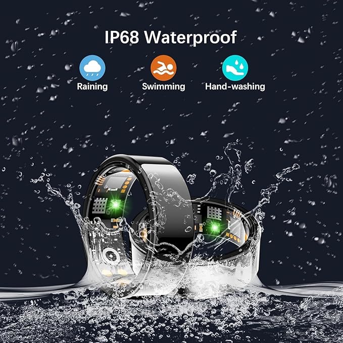 SEEVEN Smart Ring for Women Men, Fit Ring with Heart Rate, Blood Oxygen, HRV, Sleep Monitor, Stress, Step Counter, IP68 Waterproof Fitness Rings for iPhone & Android, No Subscription Fee (Black, 9#)