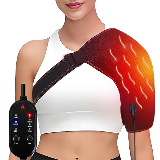 Shoulder Heating Pad, Heating Pad for Shoulder, with 3 Heat and Time Settings, Heated Wrap for Rotator Cuff Pain Frozen Pain Relief with AC Adapter