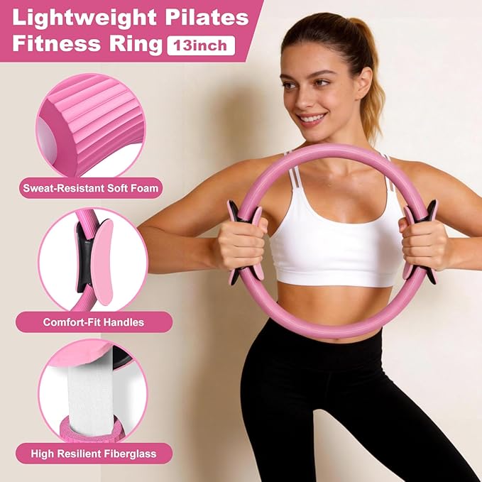 Pilates Kit for Home Workouts, Pilates Equipment Ring and Ball Set with Hip Thrust Belt, Pilates Essentials Kit for Women, Home Pilates Workout Starter Kit for Toning & Strength (Pink)