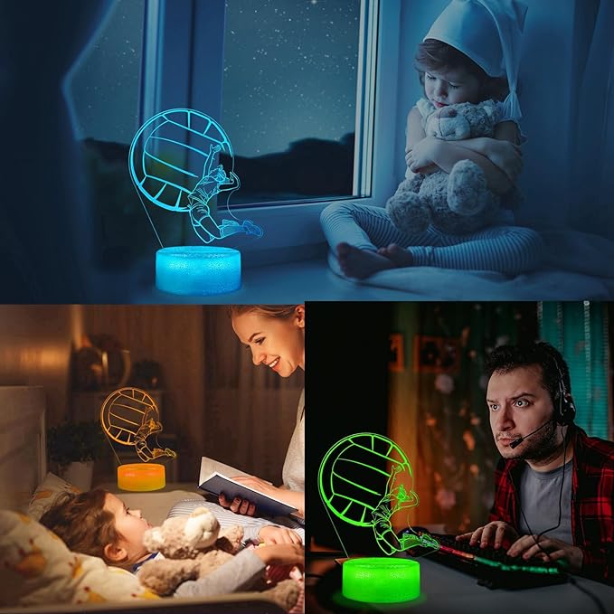 Volleyball Gift for Girls, 3D Night Light, 16 Colors Changing, Remote Control with Timer, RGB Flashing Mode and Dimmable, Volleyball Lamp for Christmas Birthday Decor