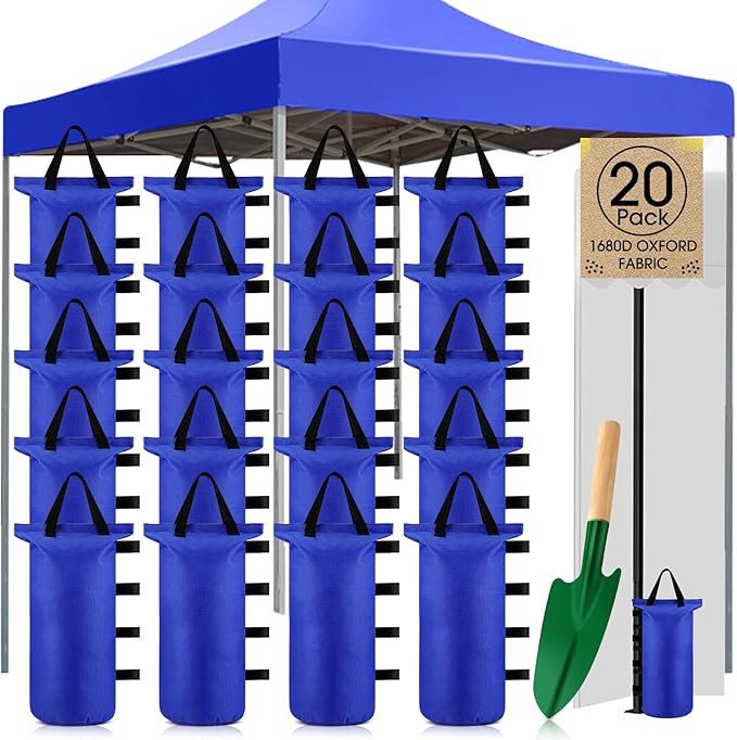 Nuenen 20 Pcs Canopy Sand Bags for Weight 560 Lbs Total Heavy Canopy Weights Tent Weights with Shovel for Sandbags Shelter Patio Umbrella Outdoor Instant Canopies Without Sand(Blue)