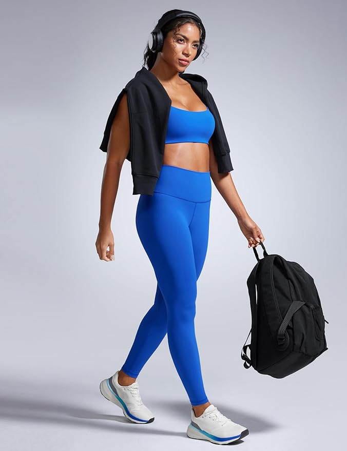 CRZ YOGA Butterbreeze Scoop Neck Sports Bras for Women - Spaghetti Straps Wireless Workout Padded Gym Cami Top