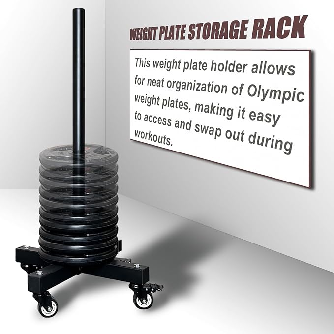 KORIKAHM Upgraded Movable Olympic Weight Plate Rack with Wheel for 2-Inch Bumper Plates Weight Storage, Strength Training Vertical Weight Tree Holder Stand for Home Gym Workout