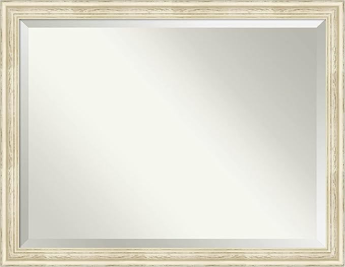 Amanti Art White Bathroom Mirror for Over Sink, 35x45 Country White Wash Rectangle Vanity Mirror, X-Large Rustic Farmhouse Wood Frame, Hangs Horizonally and Vertically, Bathroom Wall Decor, Beveled