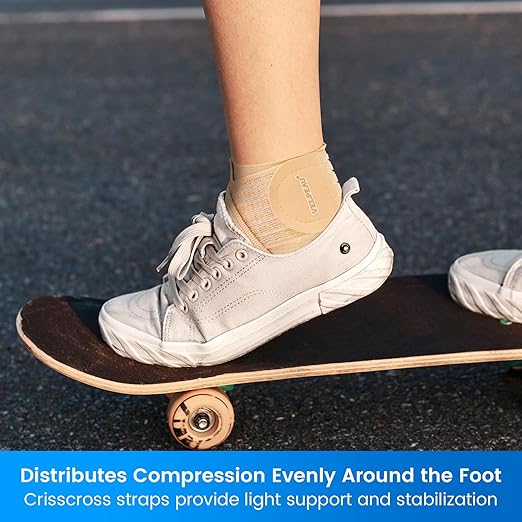 Velpeau Foot & Ankle Support Brace Compression Sleeve with Adjustable Strap, Elastic Wrap for Plantar Fasciitis, Achilles Tendonitis, Sprained, Sports Bandage Sock for Men & Women(Single, Khaki, M)