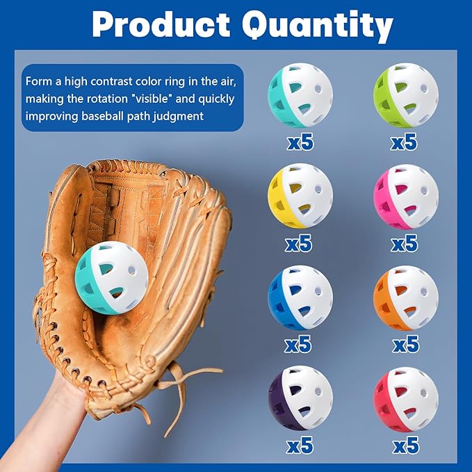 Coopay 20/40/80 Pack Mini Plastic Practice Baseballs, 1.65inch Small Soft Training Balls with Drawstring Bag for Baseball Hitting, Pitching & Batting Training, Indoor & Outdoor