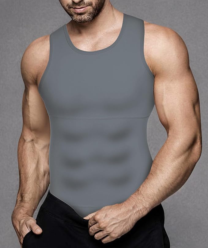 Mens Compression Shirt Slimming Body Shaper Vest Workout Tank Tops Abs Abdomen Undershirts