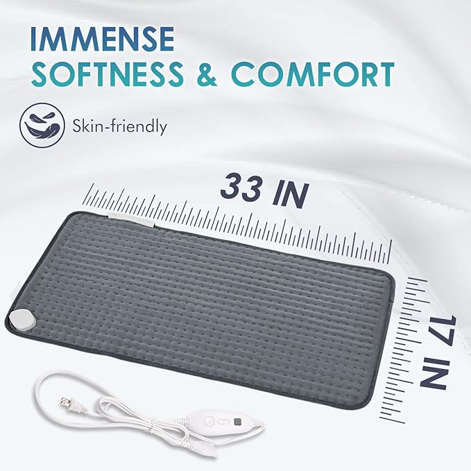 DAILYLIFE Heating Pad for Back Pain Relief, 17"x33" Large Size Electric Heated Pad with Overheating Protection, 6 Heating Settings and UL Certified, Auto-Off and Machine Washable, Gray