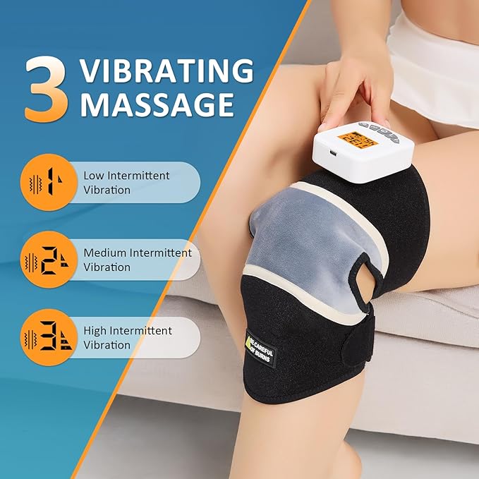 Cordless Knee Massager with Heat & Vibration,Rechargeable Knee Heating Pad for Pain Relief for Arthritis, Joint Pain, Sports Injuries,Heated Knee Brace for Men & Women