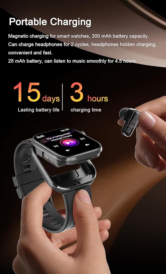Smart Watch with Earbuds, 2.02" HD Screen，2 in 1 Smart Watches for Women, Waterproof Fitness Tracker Watch with Wireless Earphone Compatible for Android iOS with Sports Monitor Sleep