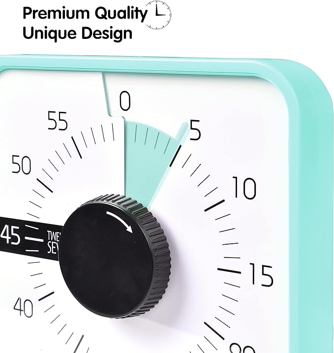 TWENTY5 SEVEN Countdown Timer 7.5 inch; 60 Minute 1 Hour Visual Timer – Classroom Teaching Tool Office Meeting, Mechanical Countdown Clock for Kids Exam Time Management Magnetic, Mint Green