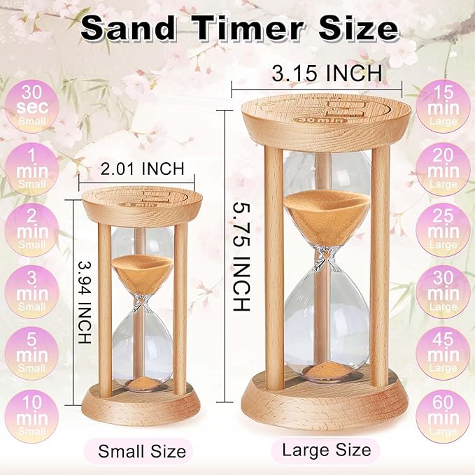2 Minute Bamboo Sand Timer,2 Min Hourglass, Small Wooden Sand Clock, Reloj De Arena, Hour Glass Sandglass for Home, Office, Decorative, Game, Classroom