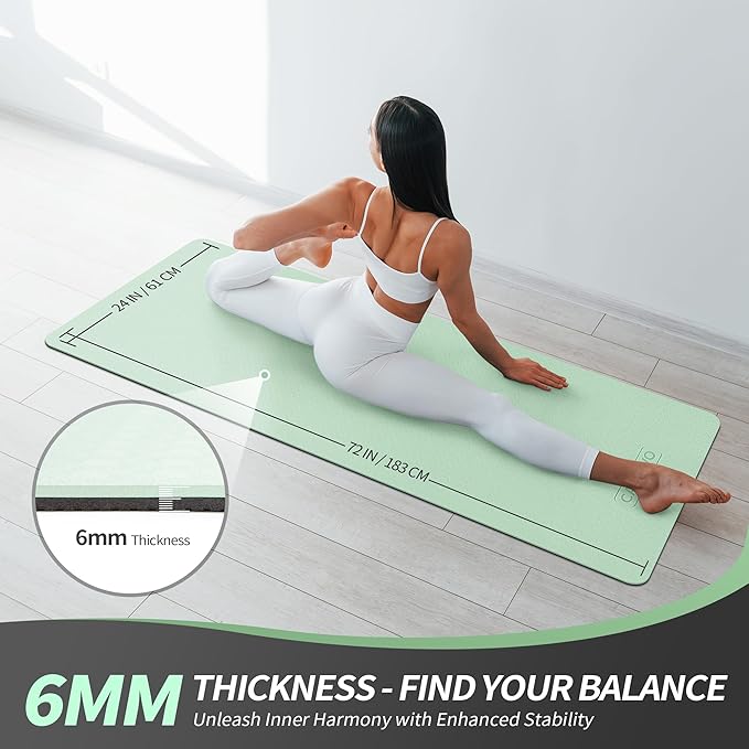 CAMBIVO Yoga Mat for Women Men Kids, 1/3 & 1/4 & 2/5 Inch Extra Thick Yoga Mat Non Slip, 72" x 24" TPE Yoga Mats, Workout Mat with Carrying Strap for Yoga, Pilates and Floor Exercises