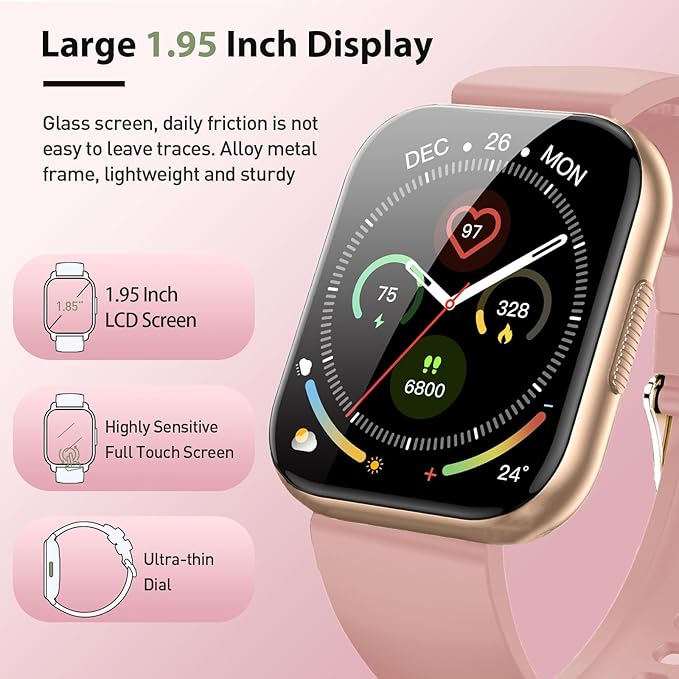 Smart Watch for Women, 1.95" HD Touchscreen Fitness Tracker with Bluetooth Calling