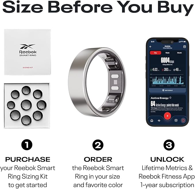 Reebok Smart Ring for Women or Men - Shiny Gold - Subscription Free - The Next Generation of Wearable Technology - Fitness and Sleep Tracker - Monitors Wellbeing and Recovery