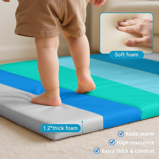 TODIBY Foam Baby Play Mat: PU Leather Waterproof Kids Playmat - Trifold Floor Mat - Large Play Mat for Playpen Thick Pad Fodable Mattress Soft Toddler Mattress Infant Cushion for Preschool (Modern)