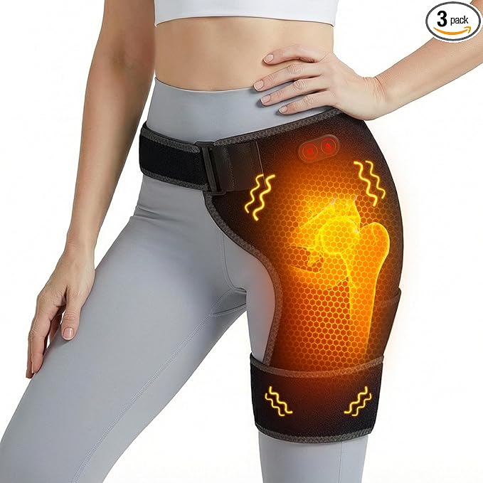 Cordless Heated Massage for Hip,Sciatica Pain Relief,5000mAh Power Bank,Hip Support Brace,Relief Waist Pain,Lower Back,Thigh,Buttock Electric Heating Pad,3-Level Heat Therapy, Holiday Gifts