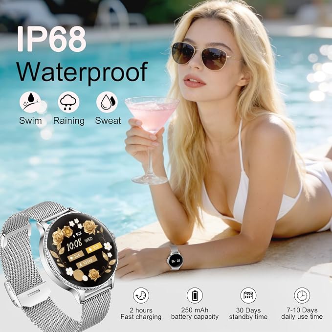 Smart Watch for Women, 1.32'' AMOLED Ultra-Clear Screen with Bluetooth Calls(Answer/Make) Activity Tracking/Heart Rate&Sleep Monitor, 120+ Sport Modes, IP68 Waterproof Fitness Watch for Android/iPhone