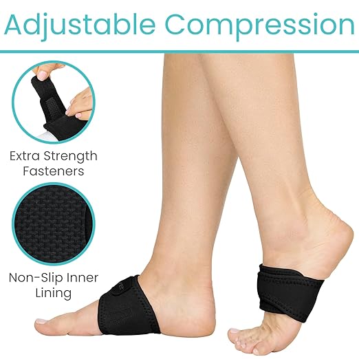Vive Foot Arch Support Brace (Pair) - Wrap Corrector for Flat Feet, Plantar Fasciitis, Pain Relief, Fallen Arches - Compression Sleeve Strap, Gel Bands Inserts for Women & Men - Wear Under Socks