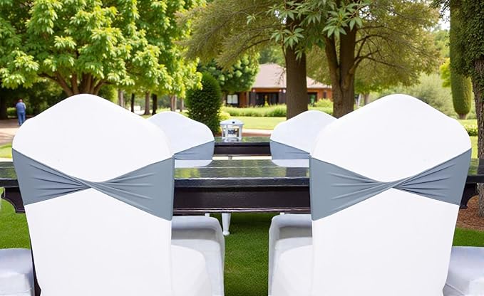VDS Pack of 100 PCS | Dusty Blue | Spandex Chair Sashes Bows Without Buckle | Stretch Elastic Banquet Universal Folding Chair Band Tie with for Wedding Party Conference Celebration Event Decoration