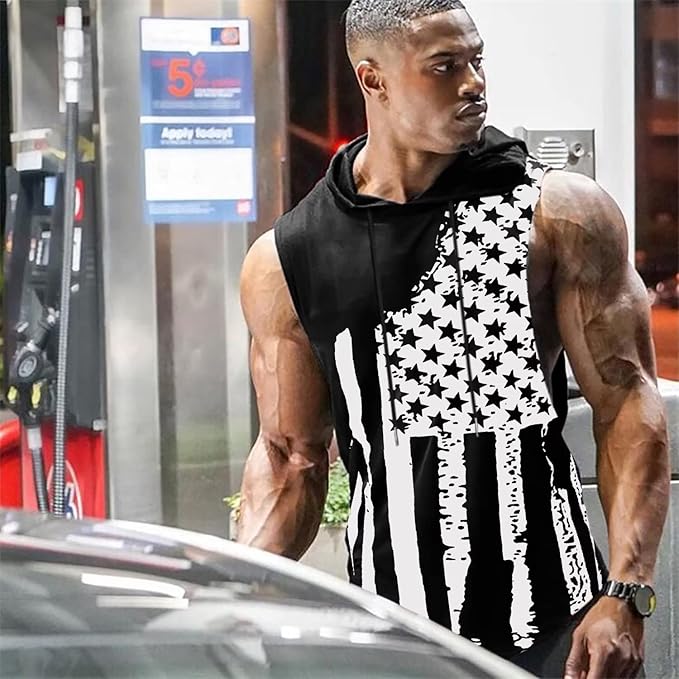 Babioboa Men's Workout Hooded Tank Tops Sports Training Sleeveless Gym Hoodies Bodybuilding Cut Off Muscle Shirts
