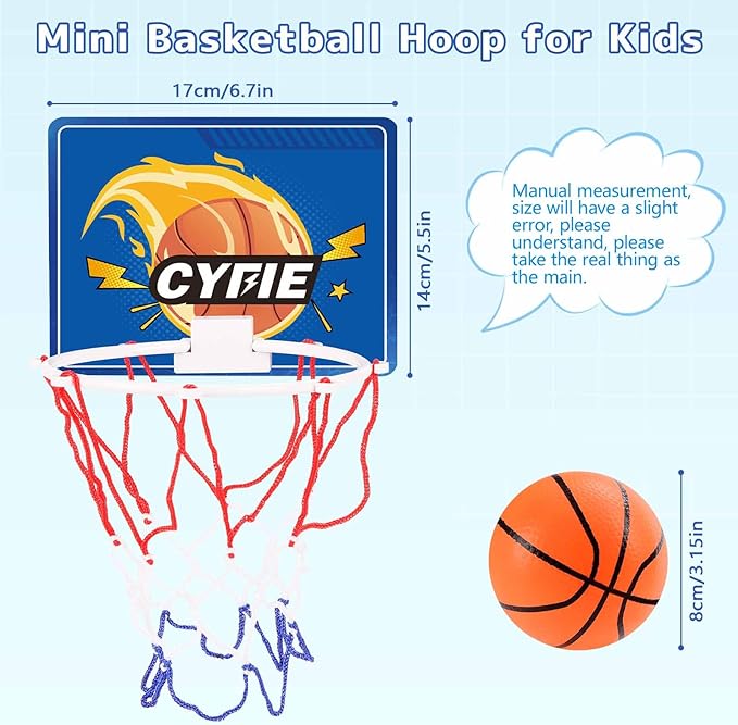 CYFIE Mini Basketball Hoop for Toddler Kids, Indoor Suction Cup Basketball Hoop with 3 Balls for Bath, Bedroom, Office Door, Fun Sports Toy for Boys Girls
