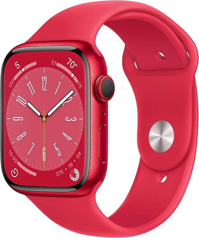 Apple Watch Series 8 [GPS + Cellular, 45mm] - (PRODUCT)Red Aluminum Case with Red Sport Band, S/M (Renewed)