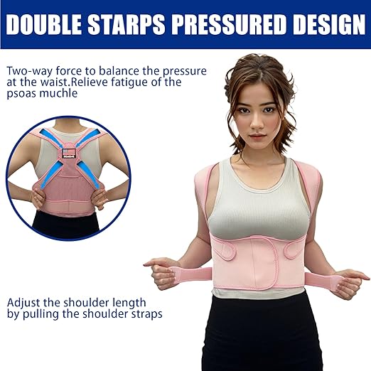 Posture Corrector for Women and Men - Adjustable Back Brace for Pain Relief - Enhances Posture and Provides Lumbar Support - Upper and Lower Back Straightener - Breathable Back Support (Pink, Medium)