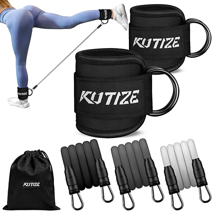 KUTIZE Ankle Resistance Bands with Cuffs for Women & Men - 3-Level Adjustable Leg & Glute Workout Equipment, Portable Home Gym Exercise Bands for Kickbacks, Hip Thrusts, Yoga, Strength Training