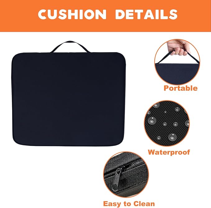 JUICYRAUL 2 Pack Blue Stadium Seat Cushions for Bleachers, Extra Thick 2.4" Waterproof 600D Oxford Cushion with Handle & Zipper, Portable Indoor Outdoor for Sports Events, Office Chairs, Beaches