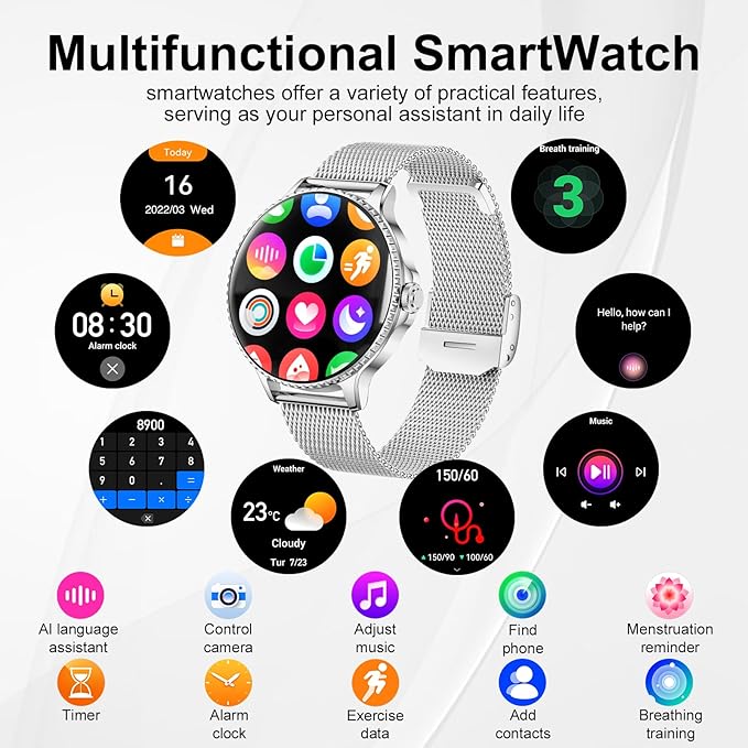 Smart Watch for Women, 1.32'' AMOLED Ultra-Clear Screen with Bluetooth Calls(Answer/Make) Activity Tracking/Heart Rate&Sleep Monitor, 120+ Sport Modes, IP68 Waterproof Fitness Watch for Android/iPhone