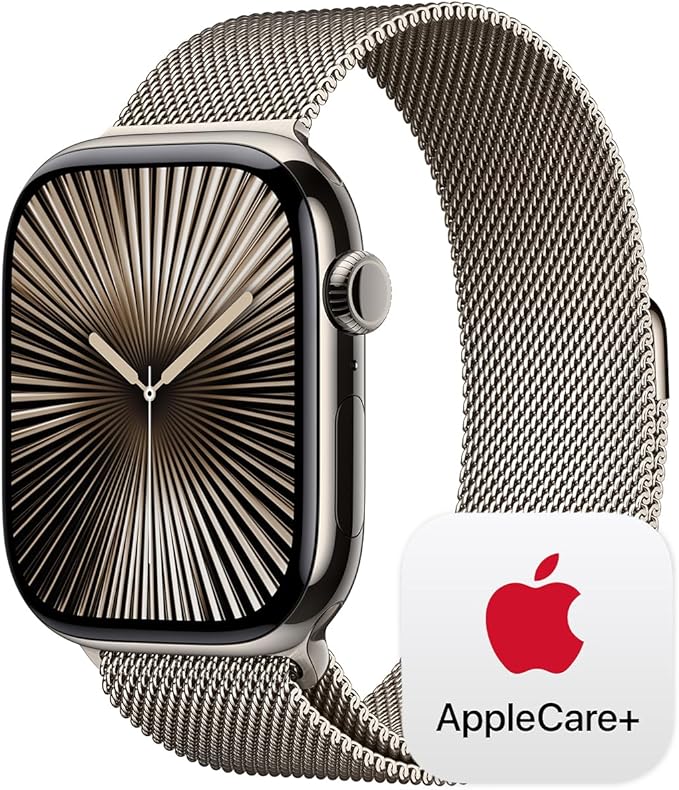 Apple Watch Series 10 [GPS + Cellular 46mm] with Natural Titanium Case with Natural Milanese Loop - M/L. Fitness Tracker, ECG App, Always-On Retina Display, Carbon Neutral with AppleCare+ (2 Years)