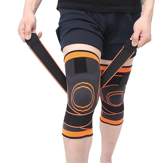 2 Pack Knee Wraps for Pain Relief, Knee Wrap Knee Compression Sleeve Knee Sleeves for Men Women Compression Knee Brace, Knee Band for Knee Pain Relief, Knee Brace for Arthritis Pain and Support (Orange, Medium)