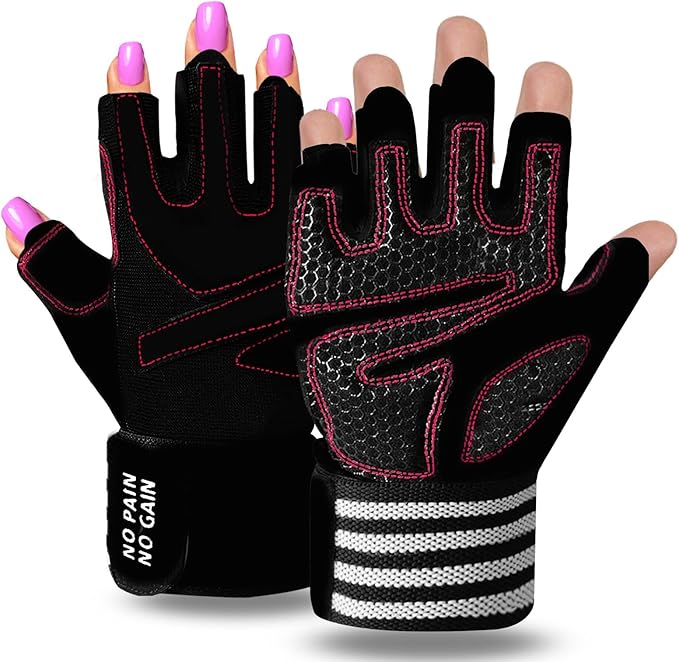 Weight Lifting Gloves for Women Gym Workout with Wrist Support,Padded Half Finger Gloves for Fitness Exercise