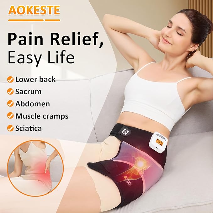 Cordless Hip Heating Pad for Hip/Sciatica Pain Relief,Massager Vibration Low Noise Upgraded 5000mAh Rechargeable Battery Heating Pad for Hip,Heated Wrap for Lower Back, Buttocks,Auto Shut Off