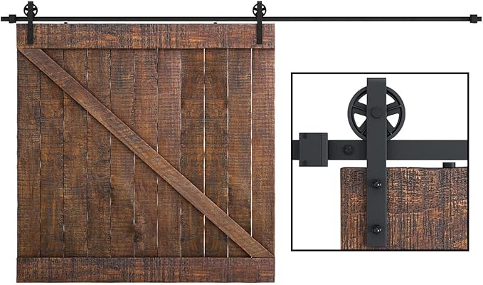 SMARTSTANDARD 13 Feet Heavy Duty Sliding Barn Hardware Kit, 4FT - 18FT, Black, Smoothly and Quietly, Simple and Easy to Install, Fit 78" Wide Door Panel (Industrial Bigwheel Hangers)
