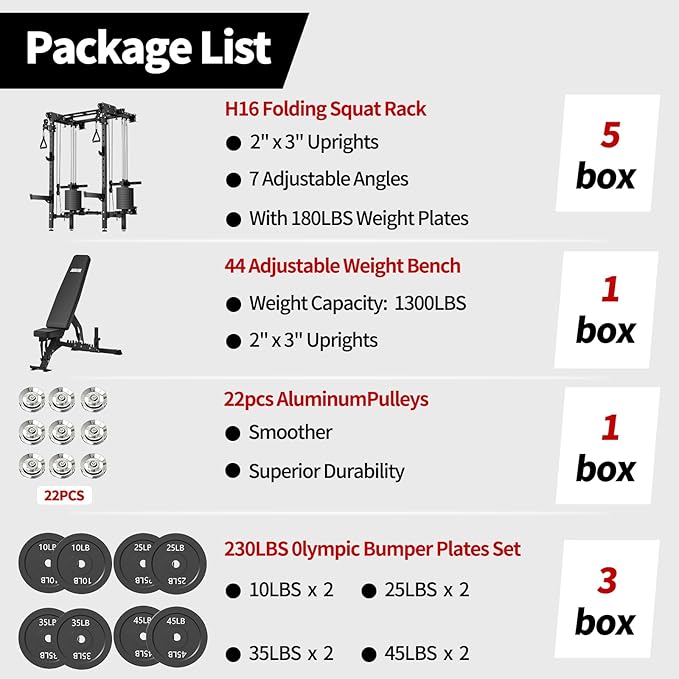 JEEKEE Folding Wall Mounted Power Rack with 180LB Weight Stack, 2400LB 2×3 Heavy Duty Squat Rack, Dual Cable Crossover System 1:1 Ratio, Functional Trainer for Home Gym Small Space,Black