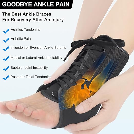 AIDY-PRO Lace Up Ankle Brace with Metal Side Stabilizers, Adjustable Lace-Up Ankle Braces for Men and Women Sprained Foot Support Brace for Posterior Tibial Tendonitis Achilles Tendon Injury XL