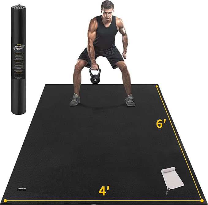 CAMBIVO Large Exercise Mat for Home Workout, 8'x6'/7'x5'/6'x4' (7 mm) Extra Thick Exercise Mat for Home Gym, Shoe-Friendly, Non-Slip Gym Mat for Jump Rope, Weights, Cardio, Fitness