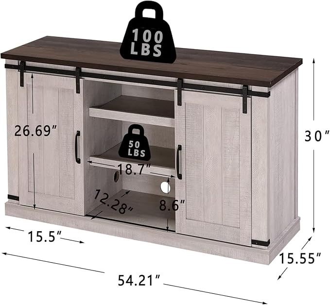 Farmhouse TV Stand for 60inch Television Stand, Entertainment Center with Storage Cabinet and Sliding Barn Doors & Adjustable Shelves, Rustic Media Console Table for Living Room