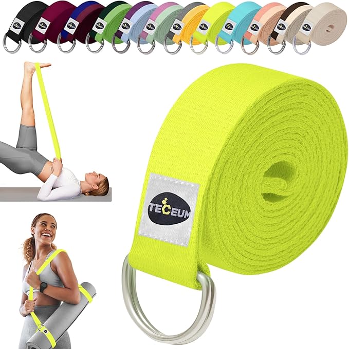 TECEUM Yoga Strap & Mat Strap – 2 IN 1 – Cotton – 6 ft 8 ft 10 ft (30+ colors) – Adjustable Non-Slip Belt for Yoga, Pilates, Stretching, Physical Therapy, Fitness & Home Workout – For Carrying Mats