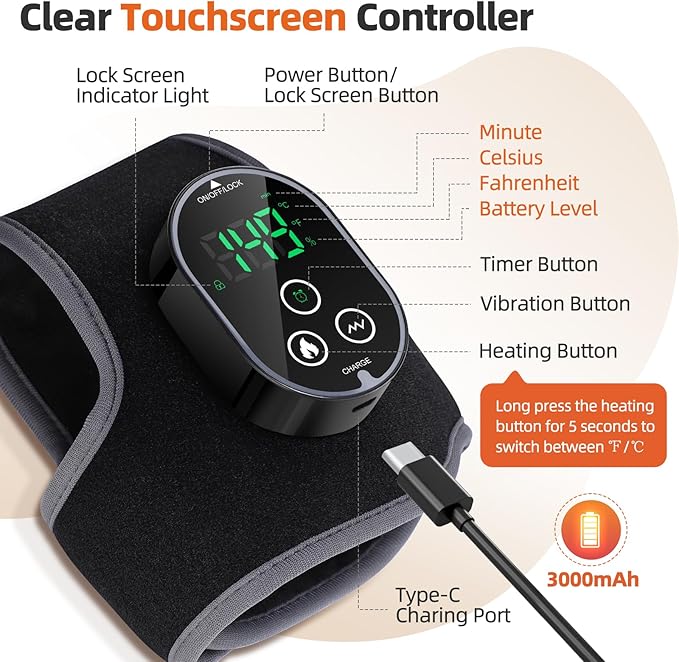 Cordless Ankle Heating Pad, Foot and Ankle Massager for Pain Relief, Rechargeable Heated Ankle Wrap with 4 Heats, 2 Vibrations, 3 Timers (Black)
