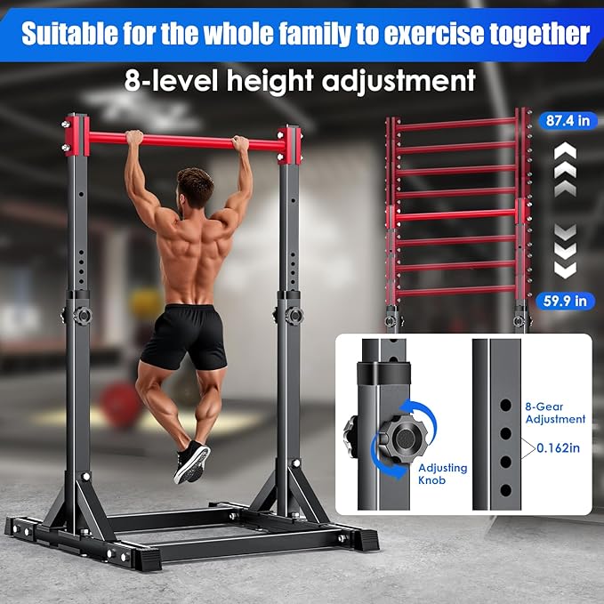 AFFLUENT Pull Up Bar Stand Free Standing Pull Up Bar Station 8 Adjustable Heights Power Tower for Home Gym Workout 330lbs Capacity