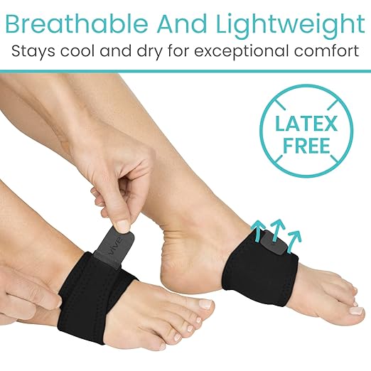 Vive Foot Arch Support Brace (Pair) - Wrap Corrector for Flat Feet, Plantar Fasciitis, Pain Relief, Fallen Arches - Compression Sleeve Strap, Gel Bands Inserts for Women & Men - Wear Under Socks