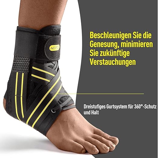 AGPTEK Ankle Brace for Women Men, Adjustable Lace-Up Ankle Support with Removable Splints for Sprained Ankle, Injury Recovery, Ankle Stabilizer Wrap for Basketball Volleyball Sports,Yellow, L